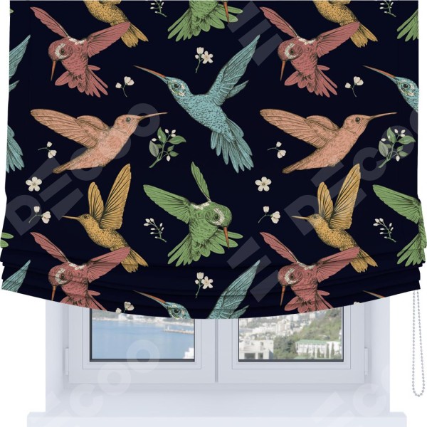 Римская штора Soft с мягкими складками, «Птицы и цветы»