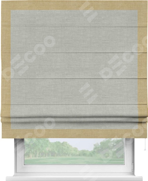 Римская штора «Кортин» с кантом Чесс, для проема, ткань лён серый