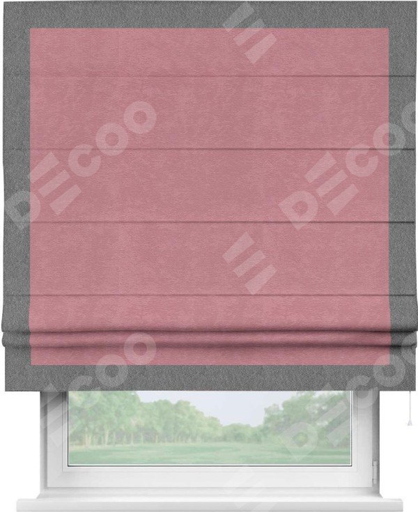 Римская штора «Кортин» с кантом Чесс, для проема, ткань софт однотонный розовый