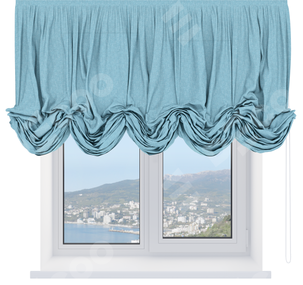 Австрийская штора «Кортин», ткань лён кашемир голубой